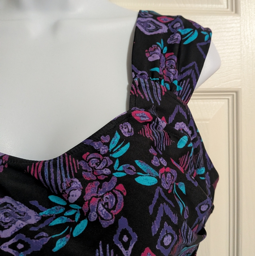 NWOT ShapeMe Ruched Bathing Suit Coldwater Creek Women's Size 12 Black Purple - Picture 8 of 11